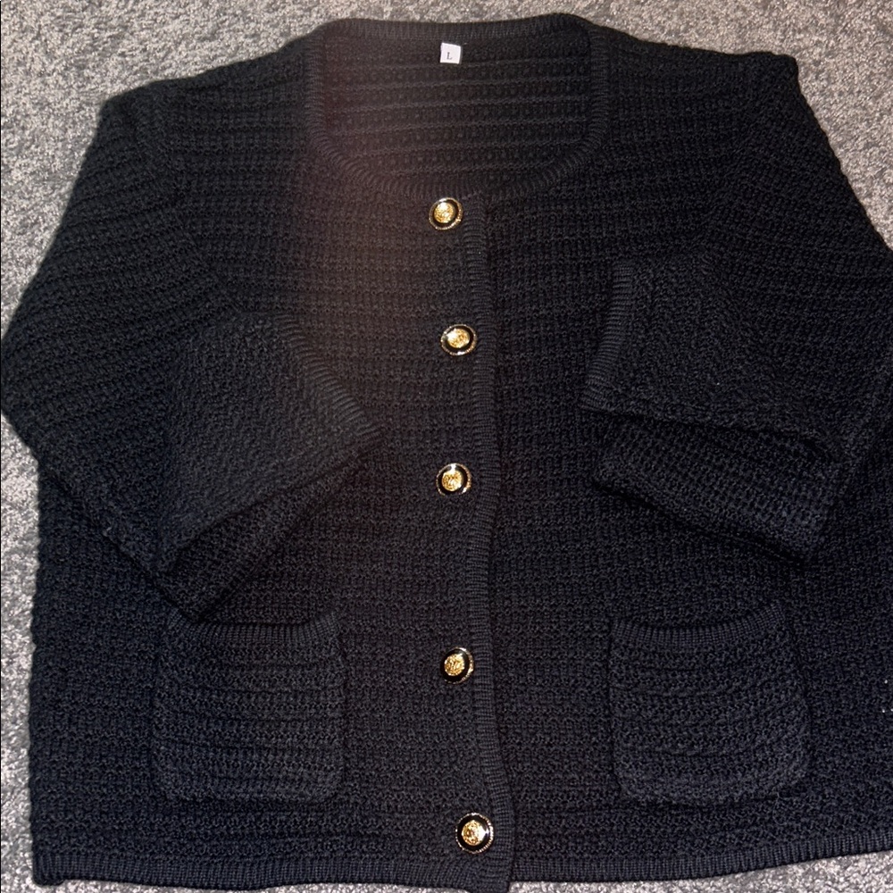 Elegant Black Button-Up Women's Sweater